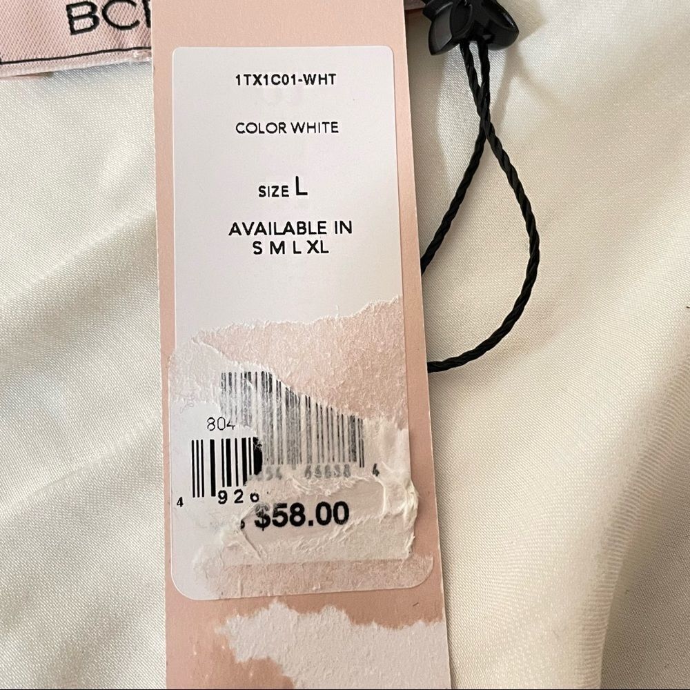BCBG Sz L White Gauzy Light Chiffon Spaghetti Straps Cowl Neck Beautiful Top New - Picture 11 of 13